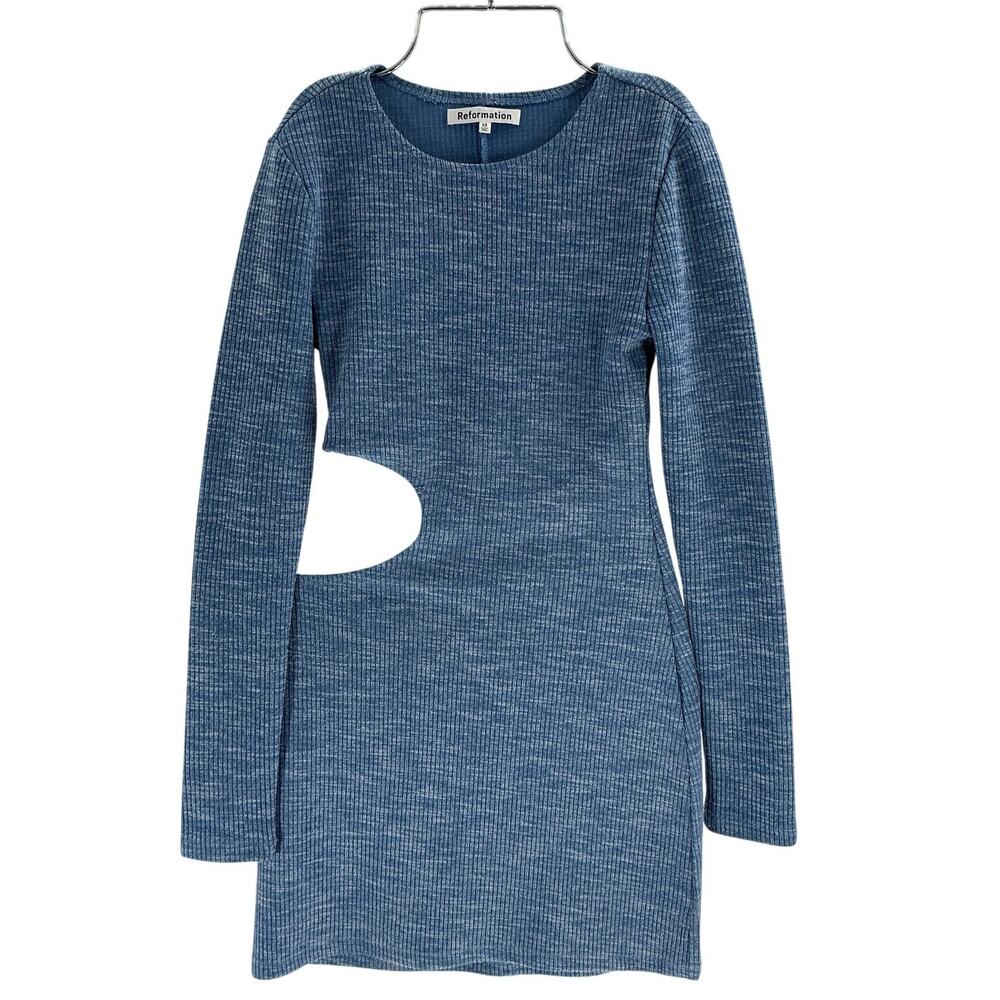 Reformation Ribbed Washed Blue Tracey Dress Size XS